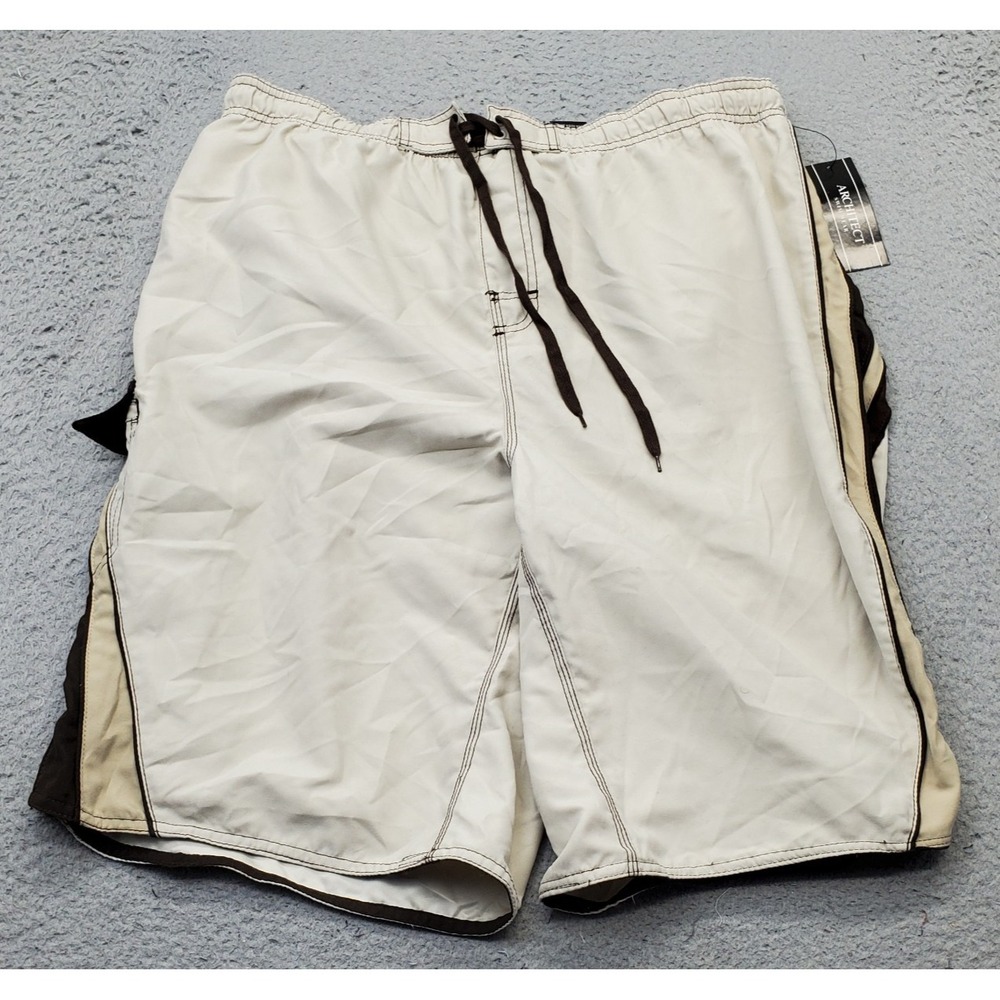 Architect Swim Board Shorts Mens Large Tan Mesh Lined Surf Spring Beach Stretch